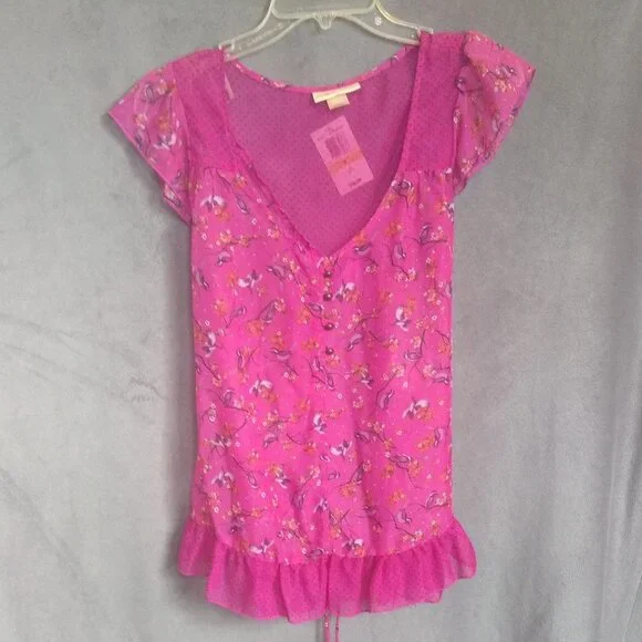 SOLD. Belle du Jour "Into the Woods" Semi-Sheer Tie-Waist Top - Picture 9 of 12